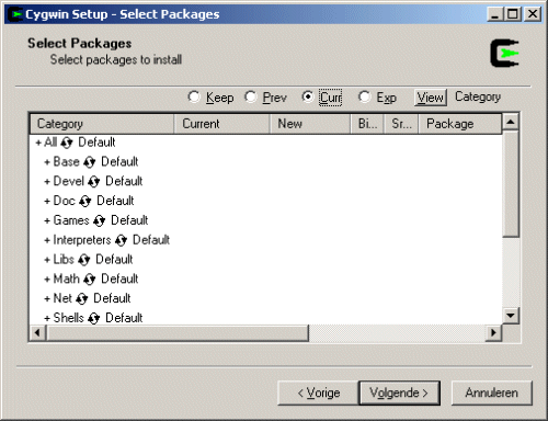 Cygwin Setup Select Packages to Install