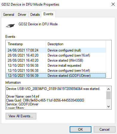 Device Manager GD32DfuDriver events