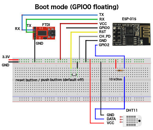 DHT11 ESP01S FTDI wiring for boot mode