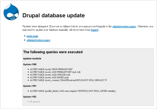 Drupal database updated
