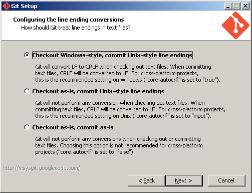 Git windows configure line ending conversions