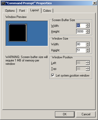 Windows terminal screen buffer size
