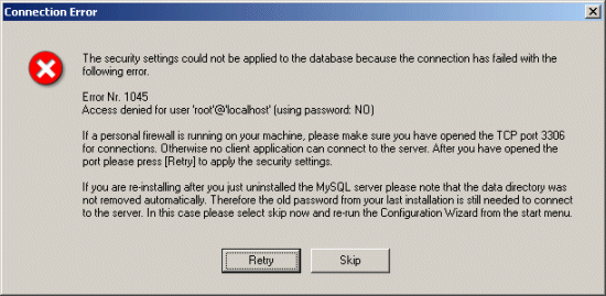 MySQL 5.0 connection error