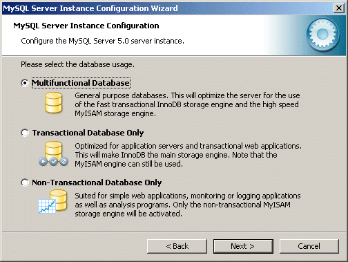 MySQL 5.0 database usage