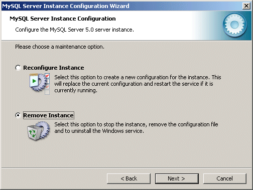 MySQL 5.0 remove instance