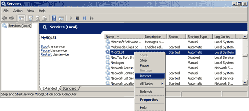 MySQL 5.1 restart