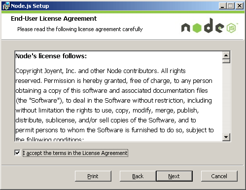 Node.js installation step 2