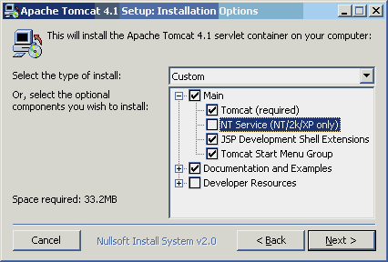 Tomcat installation options, step 3.