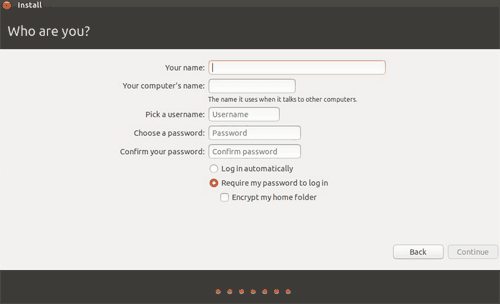 Ubuntu install: Enter login information