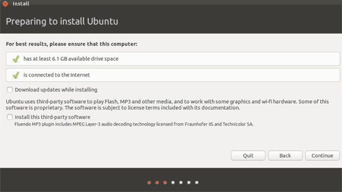 Ubuntu install: Preparing to install Ubuntu page