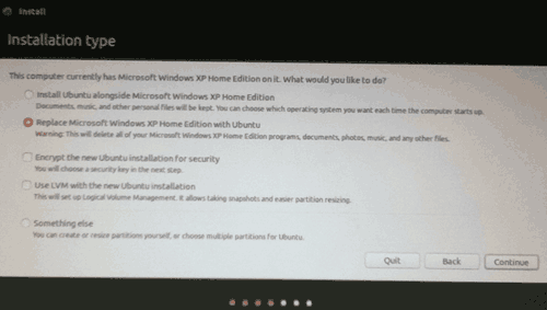 Ubuntu install: Preparing to install Ubuntu page