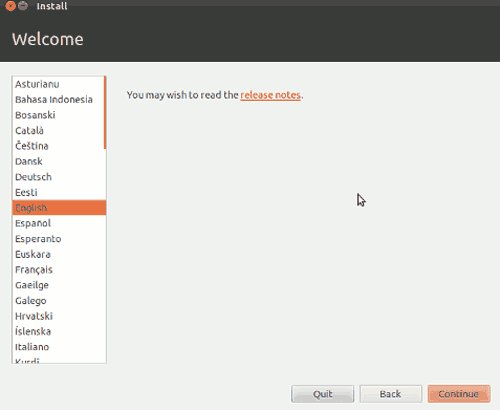 Ubuntu install: Welcome page