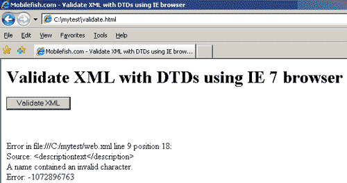 Validate XML document with errors