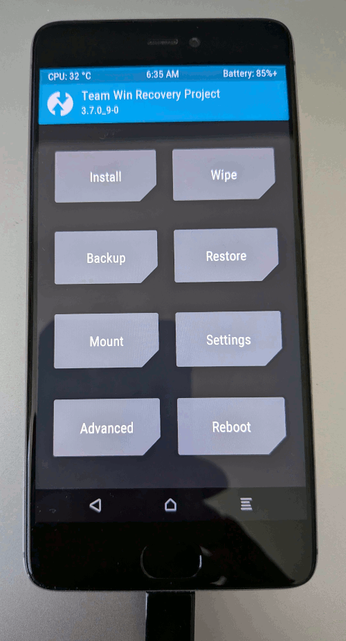 TWRP main menu