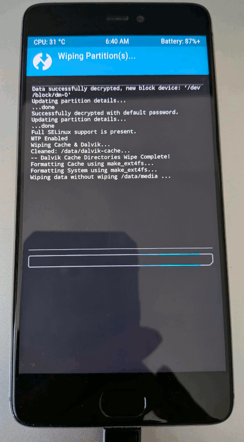 TWRP start wiping partitions