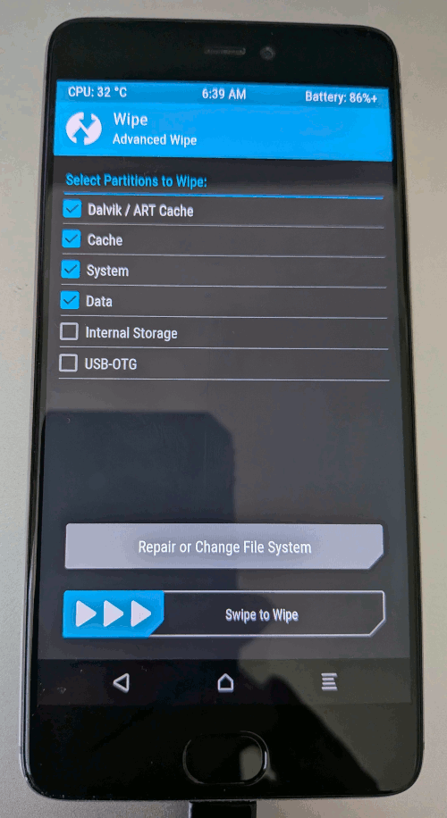 TWRP wipe partitions