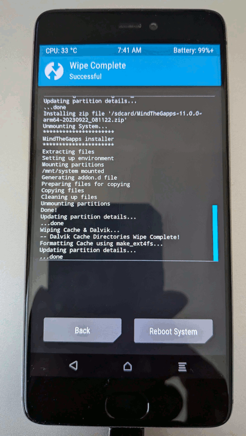 TWRP wipe successful