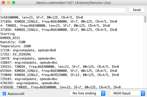 Sketch output displayed in serial monitor