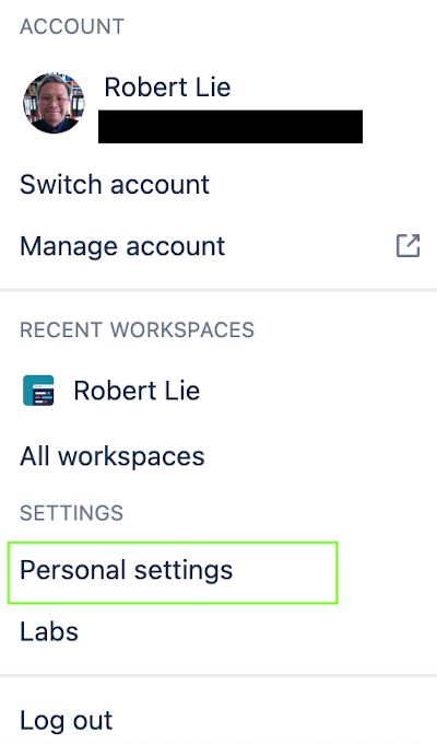 Bitbucket personal settings