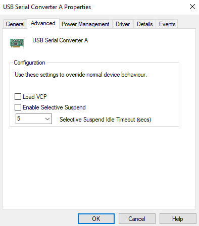 Converter A: Load VCP is disabled