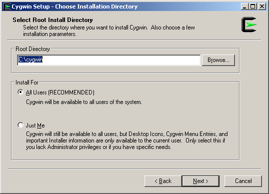 Cygwin root install directory