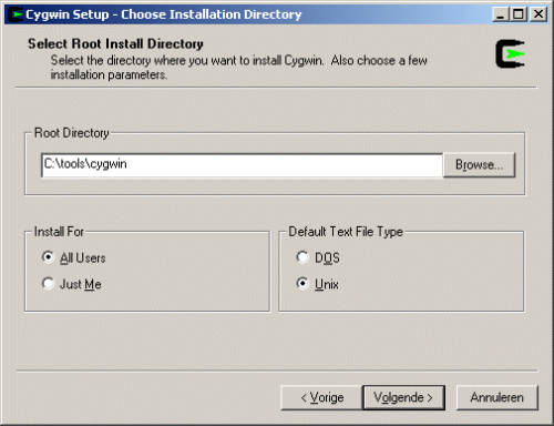 Cygwin Setup Installation Directory