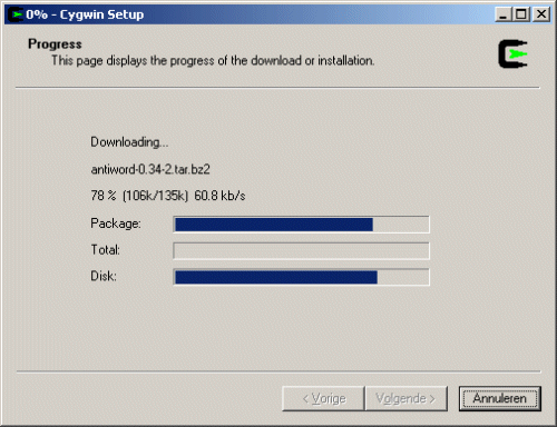 Cygwin Setup Download Progress