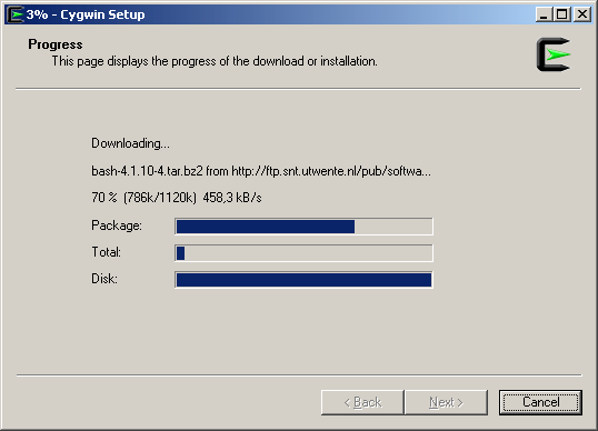 Cygwin Setup Download Progress
