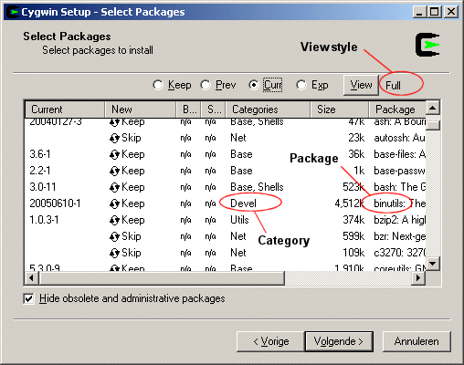 Cygwin show packages