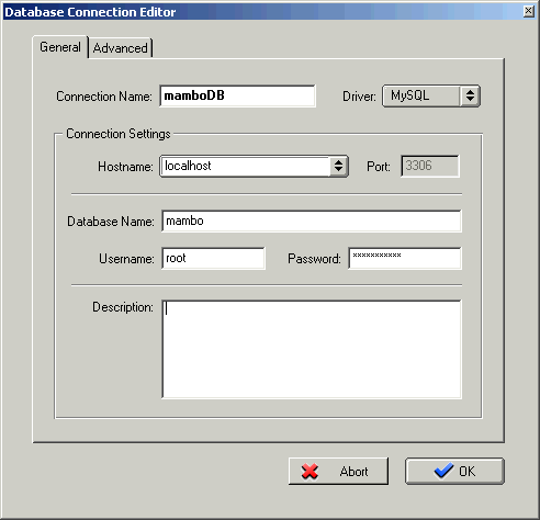 Database connection editor