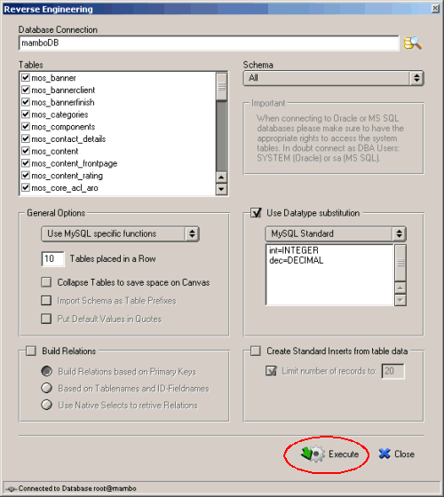 Reverse engineering settings