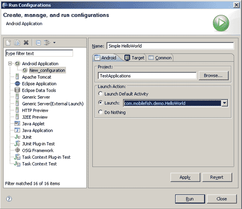 Enter Run Configurations information