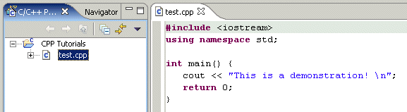 Enter code in file test.cpp