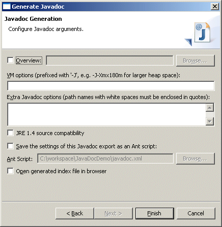 Configure Javadoc arguments 2.