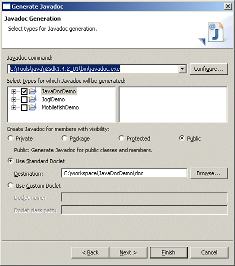 Select types for Javadoc generation.