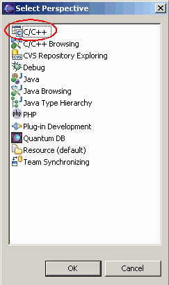 Select C/C++ perspective, step 2