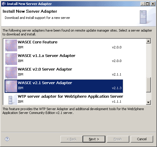 Select WASCE v2.1 Server Adapter