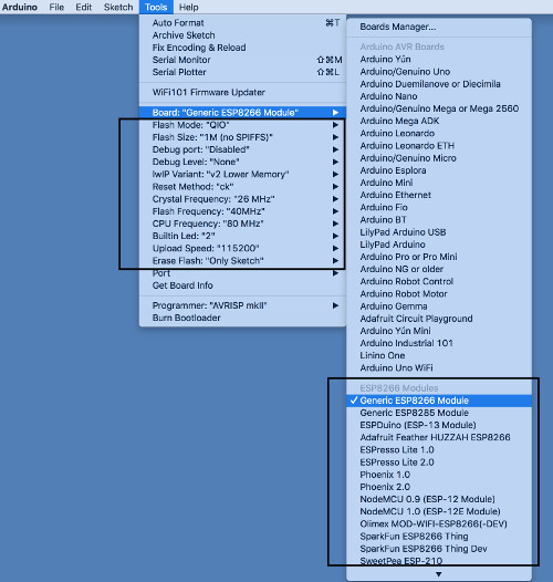 ESP8266 additional menu options