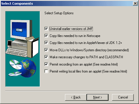 JMF select components to install