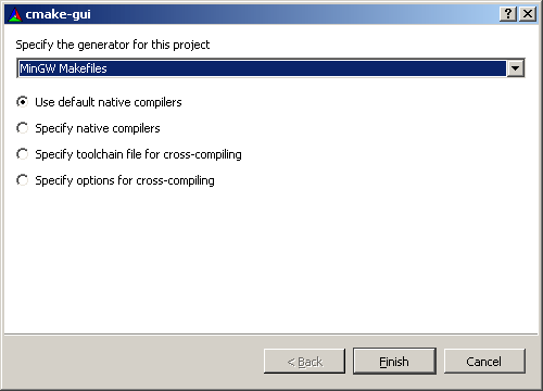 Select MinGW Makefiles generator