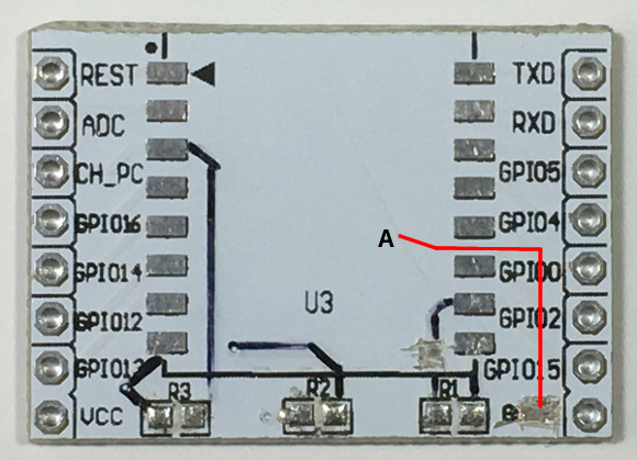 ESP 8266 module adapter plate actual PCB trace cuts top side