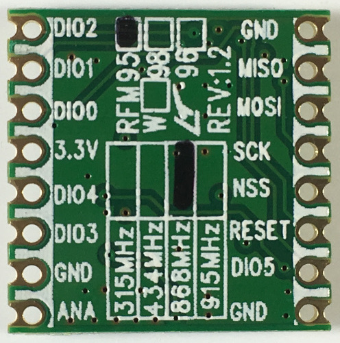 HopeRF RFM95 LoRa transceiver module bottom view