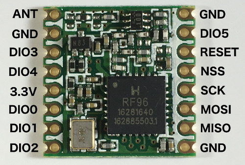 HopeRF RFM95 LoRa transceiver module top view