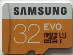 Samsung EVO micro SDHC card, 32GB, 48MB/s, class 10