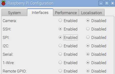 Raspberry Pi SPI enabled