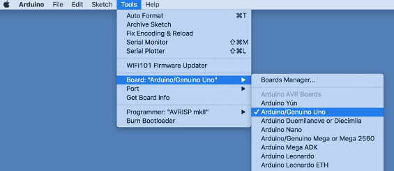 Select Arduino board