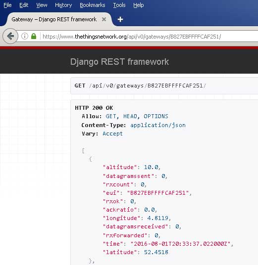 The Things Network gateway status