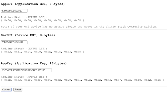 Convert AppEUI, DevEUI and AppKey in bytes array