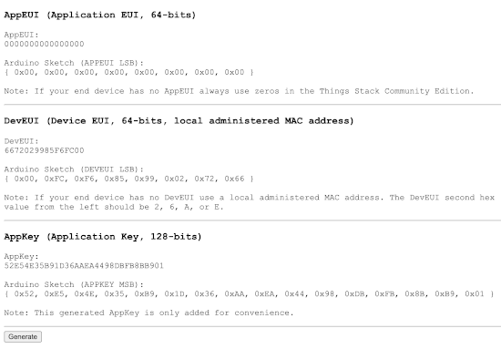 Generate AppEUI, DevEUI and AppKey