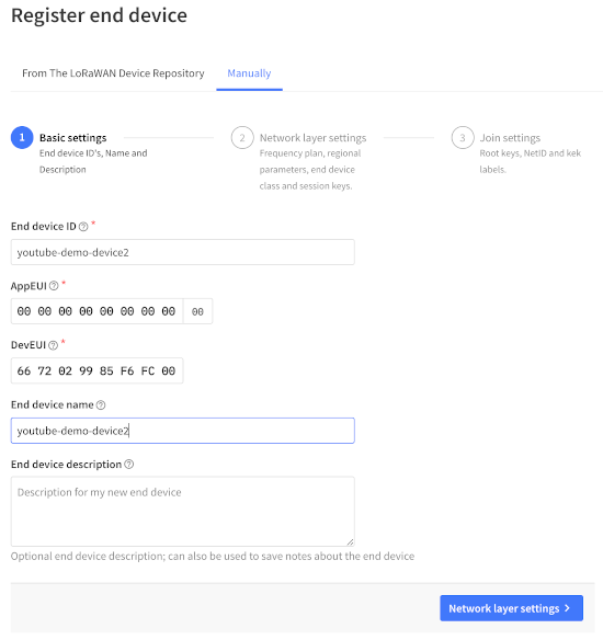 Register end device (Step 1)